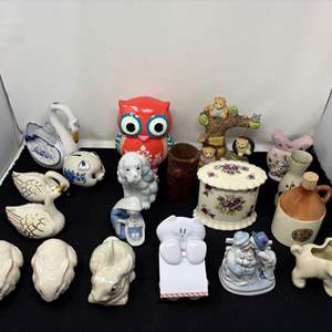 Lot #75 - Mixed Vintage Ceramic Collection - Animal Figurines, Planters & Decorative Pieces.