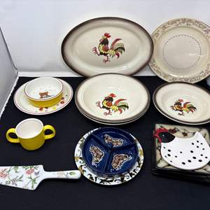 Lot #76 - Vintage Kitchenware Lot - Assorted Plates and Utensils.