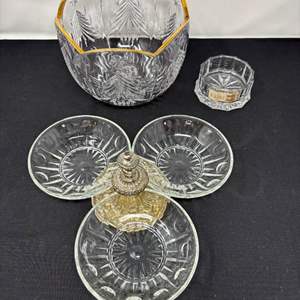 Lot #128 - Vintage Crystal Glassware Lot - Bowl and Dishes.