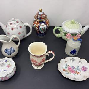 Lot #157 - Antique and Vintage China Teapots and Dish Lot