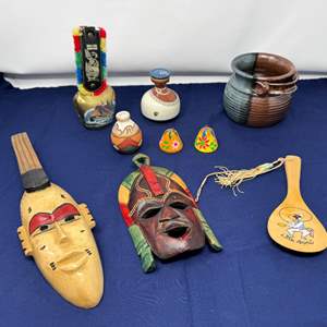 Lot #13 - Diverse Cultural Artifacts Lot - Masks, Pottery, and More.