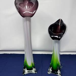 Lot #15 - Art Glass Flower Vases Lot - Vintage 1980s Handcrafted.