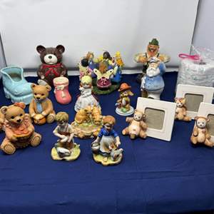 Lot #16 - Vintage Bear Figurine and Decor Lot - Includes Bear Characters, Home Decor, and Picture Frames.