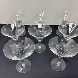 Lot #149 - Vintage Martini Glass Set - Mid-Century Starburst Design.