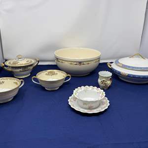 Lot #19 - Vintage Noritake "Mayfield" China, Vintage Edwin Knowes Casserole Dish, Universal Cambridge 22k Gold Rimmed Dish &More