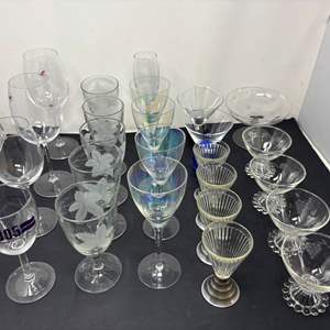 Lot #150 - Assorted Glassware Lot - Vintage Wine, Cocktail, and Dessert Glasses.