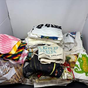 Lot #219 - Vintage Textile Lot - Assorted Fabrics, Towels, and Handmade Items.