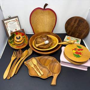 Lot #229 - Vintage Wooden Bowl and Serving Set