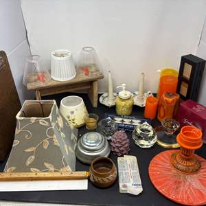 Lot #238 - Mixed Lot of Vintage Household Items - Lamps, Glassware, Decor & More.