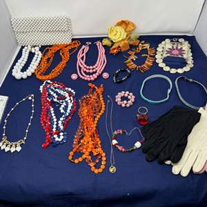 Lot #121 - Vintage Jewelry Collection - Necklaces, Bracelets, Gloves & More.