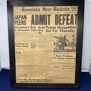 Lot #143 - Framed Historical Newspaper - Honolulu Star-Bulletin, 1945 Edition.