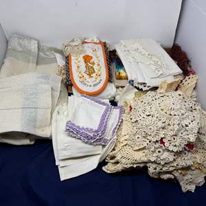 Lot #204 - Vintage Textile Lot - Doilies, Embroidered Pieces, Lace & More.