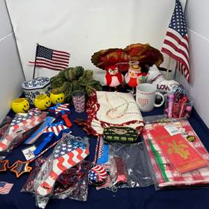 Lot #214 - Patriotic Decor and Party Supplies Lot.