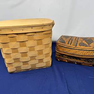 Lot #225 - Vintage Hand-Woven Fairmont Basket & Small Handmade Basket