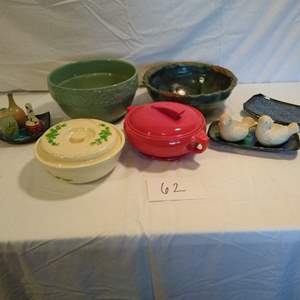 Lot # 62 - Soup Tureens, clay doves, large bowls, and more