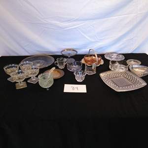 Lot # 84 - Tidbit trays, sherry glasses, small plates, silverplate rimmed dishes, more