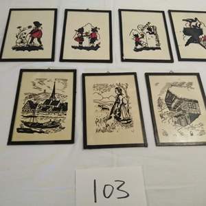 Lot # 103 - Vintage paintings on glass: boy & girl, birds, girl w lamb & more. Awesome!