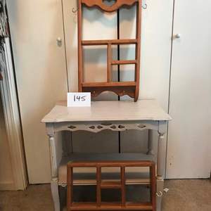 Lot # 145 - Small cute vintage table with 2 hanging shelves