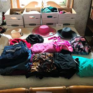 Lot # 148 - Pants, swim suits, hats, shirts, belts, sunglasses, more. Most size 16-18