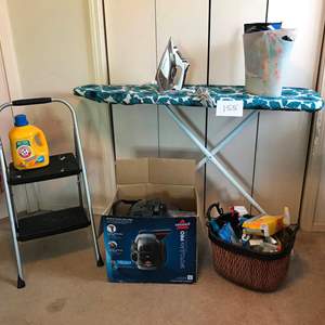 Lot # 155 - Bissell Spot Clean Pro, iron board, iron, cleaners, step stool, more