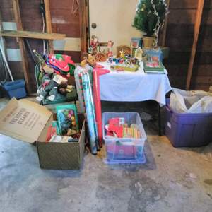 Lot # 196 - Christmas: stockings, paper/bags, fiber optic tree, vintage & modern ornaments, Nativity sets, more