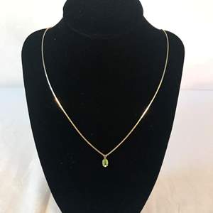 Lot # 205 - 24" 14k Gold Necklace w/ 14k Gold Pendant & Precious Stone Peridot? - 5.12 grams (Tested).