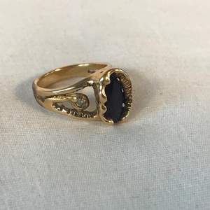 Lot # 228 - Antique 14k Gold Ring w/ Small Diamonds & Precious Stone - 6.30 grams (Tested).