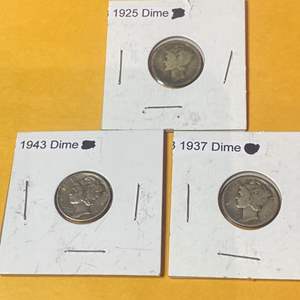 Lot #2 (3) Liberty Dimes 1925, 1937, 1943