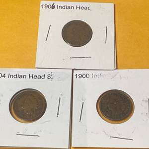 Lot #15 (3) Indian Head Pennie’s 1900, 1904, 1906