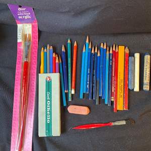 Lot #46 Lot of Colored Pencils & 2 Brushes