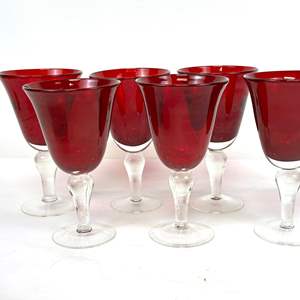 Lot #6 Large Ruby Red Goblets with Clear lower Set of 6