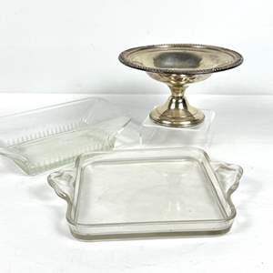 Lot #7 Weighted Sterling Silver Compote with Glass Trays