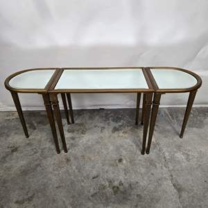 Lot #9 Vintage Mirrored Glass & Metal Tripartite Table - 3 Pieces