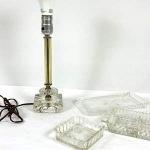 Lot #10 Vintage Glass Lamp with Vanity Trays