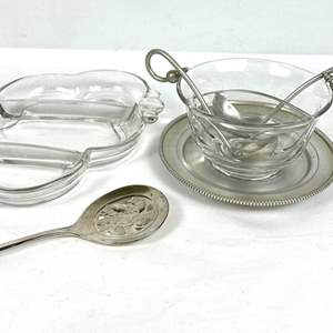 Lot #11 Antique Glass Serveware with Serving Spoons