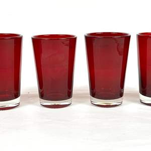 Lot #42 Ruby Red Thick Glass Tumblers - Set of 4