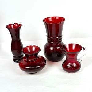 Lot #43 Avon Ruby Red Glassware Set of 4 vases