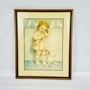 Lot #47 "Bessie Pease Gutmann Framed Art - "Love is Blind" with Antique Picture Frame"