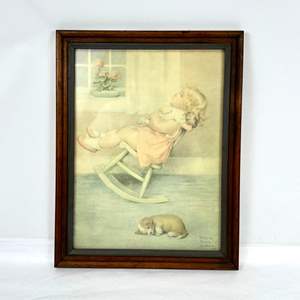 Lot #48 "Bessie Pease Gutmann Framed Art - "The Lullaby" with Vintage Picture Frame"