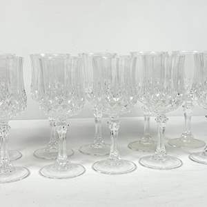 Lot #60 Vintage Cristal D'Arques Longchamp Clear Diamond Cut Wine Glasses - Set of 10