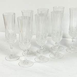 Lot #61 Vintage Cristal D'Arques Longchamp Clear Diamond Cut Fluted Champagne Glass - Set of 8