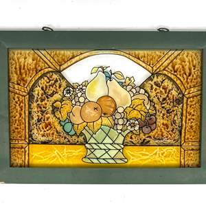 Lot #66 Framed Stained Glass Fruit Basket Wall Hanging Panel Sun Catcher