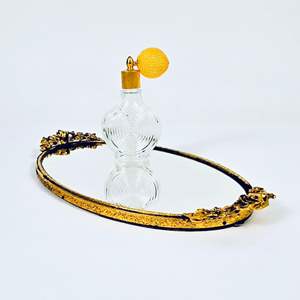 Lot #77 Vintage Matson Roses Gold Oval Ormolu Vanity Mirror & Perfume Atomizer Glass Spray Bottle - Hollywood Regency 