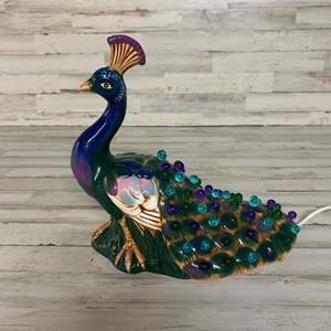 Lot #58 Ceramic Peacock Multi Color Accent Lamp 