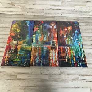 Lot #82 Abstract Cityscape Art Print Brand New Sealed  Abstract Multi-Panel Canvas Art - Colorful Cityscape Reflection.