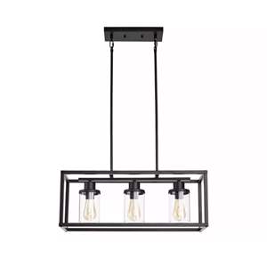 O-27.8 3-Light Chandelier Island Pendant Light Pendant Rectangular Linear Modern Black