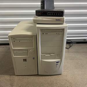 2027 Vintage Computer Lot 2 Tower Units with Modems and Hubs included 