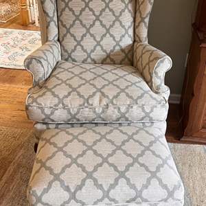 Lot # 11 -  Wingback Chair with Ottoman 