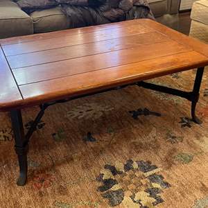 Lot # 47 -   Vintage Coffee Table Wood & Metal Base