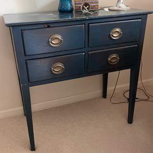 Lot # 72 -  Vintage Blue Side Table with Four Drawers